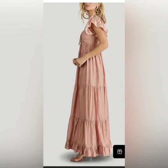 NWT Baltic Born Agatha Maxi Dress Dusty Mauve Tiered Ruffle Pockets L - Picture 3 of 13